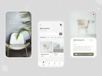 Furniture-App Design app app design armchair chair clean comfort design furniture homepage interior minimalist mobile mobile design online shop product page shop sofa table ui ux