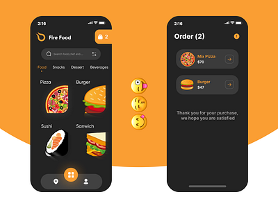 Online Food App Concept black burgers food orange pizza ui ui design uidesign uiux ux design white