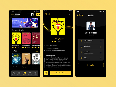 Book App app black book branding design graphic design illustration illustrator logo typography ui ux vector yellow