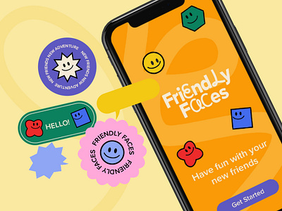 Friendly Faces App Design branding graphic design illustration logo typography ui