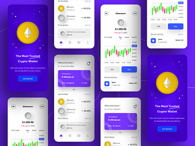 Cryptocurrency Wallet App Design app bitcoin buy coin crypto currency ethereum markets mining sell statistic ui ux