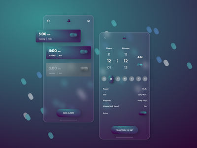 Glassmorphism alarm app adobexd appdesign branding design glass glassmorphism landing logo neumorphism skeumorphism ui uiux website