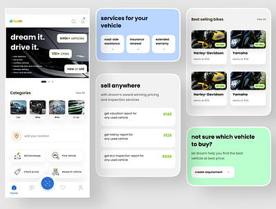 Droom app redesign adobexd branding cars design figma graphic design india landing ui uiux website