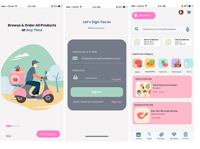 Delivery app adobe xd food ui design