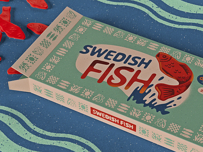Candy Box Redesign - Swedish Fish after effects blue branding c4d candy chewy gummy illustration illustrator logo red swedish fish texture typography
