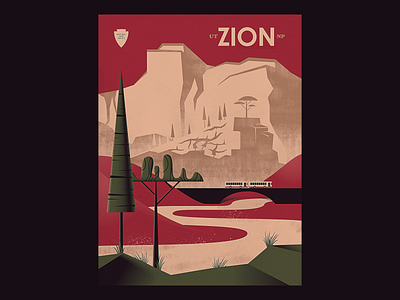 Zion Poster bus cliffs illustrator national park nps park photoshop trees zion