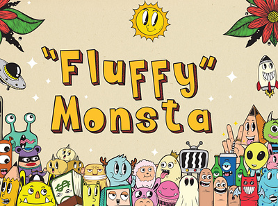 Fluffy Monsta - Cute Doodle Font branding creature design display font illustration letter