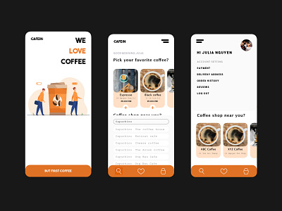 Cafein coffee shop - App version coffee design illustration typography ui ux