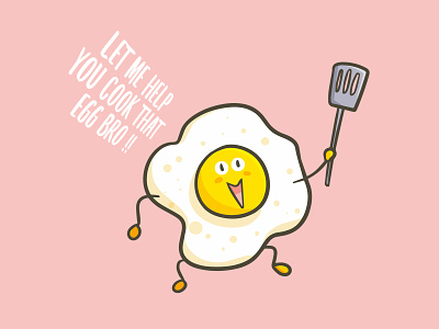 Egg wanna help cartoon cook cute design egg fried funny illustration kawaii vector