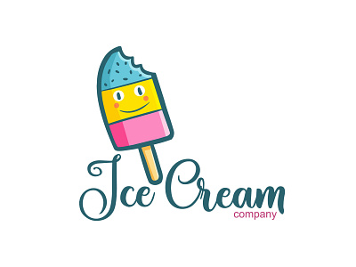 Ice cream co branding cartoon cute design funny ice cream illustration kawaii logo smile template vector