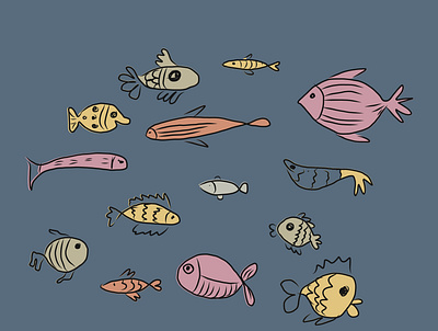 fish sketches cartoon design fish flat illustration sketch vector