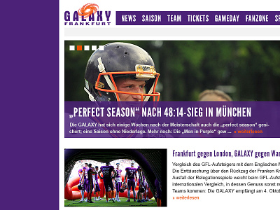 Frankfurt Galaxy Redesign Proposal concept football frankfurt frankfurt galaxy galaxy orange proposal purple redesign screendesign sports webdesign