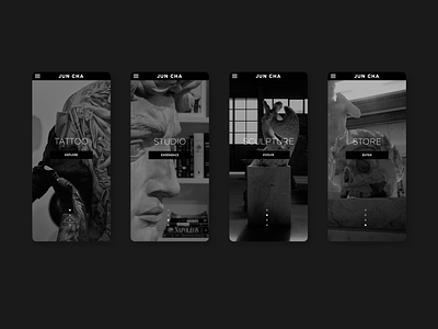 Jun Cha - home page artist blackandwhite dark greyscale ux webdesign webdevelopment