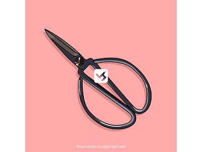 Vector cartoon scissors flat line filled