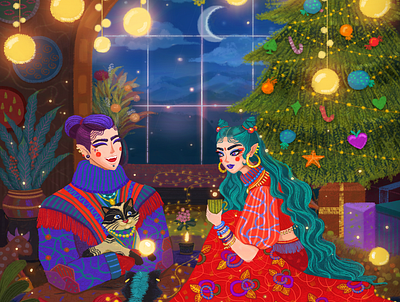 Bohemian Christmas artoftheday character colorful concept fashion illustration myart photoshop style wacom tablet