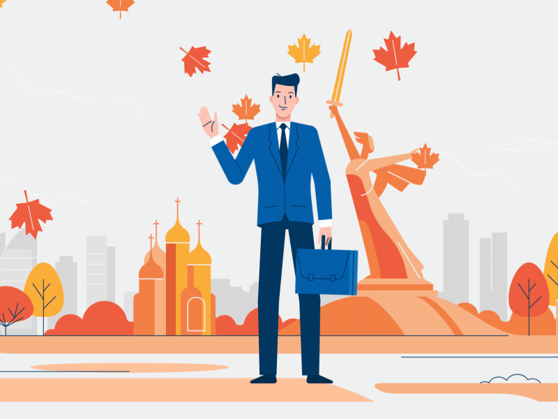 City Businessman 2d animation autumn autumn leaves businessman city hello loop