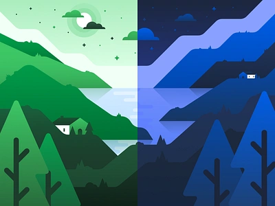 Day & Night affinity designer affinitydesigner blue competition days design entry green illustration landscape night split splitscreen time vector