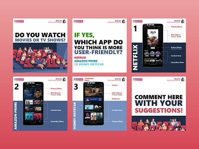 Instagram post - Which app do you use to watch Movie or TV Show? @amazon @dailyui @design @hotstar @instagram @netflix design flat icon illustration logo minimal movies ui ux web