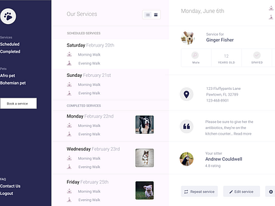 Dashboard for Pet Services