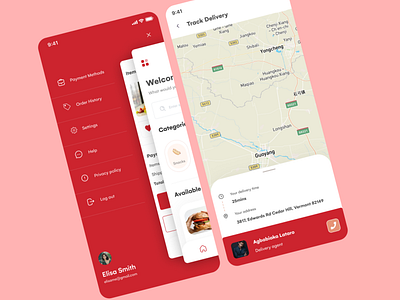 Food delivery menu/map app design icon typography ui ux