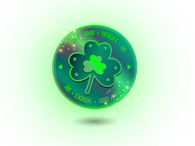 Green coin with clover. Happy St. Patrick's Day.