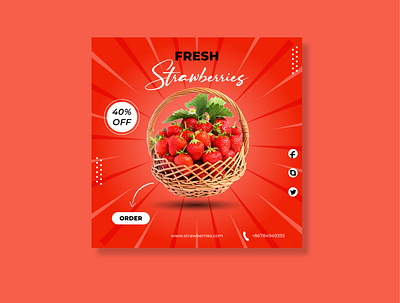 Advertising banner "Fresh strawberries" advertising banner design fresh illustration order red strawberries strawberry vector