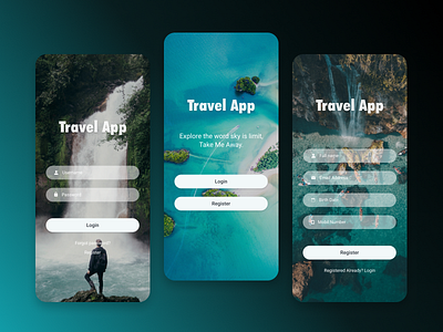 Travel App app design login register ui ux welcome