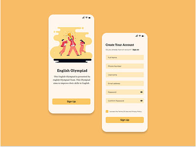 Sign Up Olympiad App brown clean design mobile mobile ui register register form signup ui uiux ux yellow