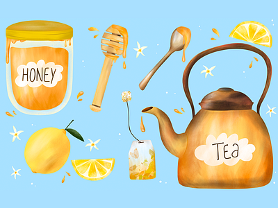 Tea and Honey illustration elements