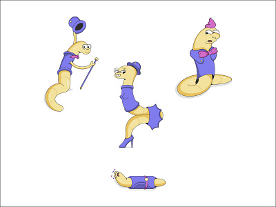 worms 2d cartoon character designs characterillustration design graphic design illustration illustrator vector worms