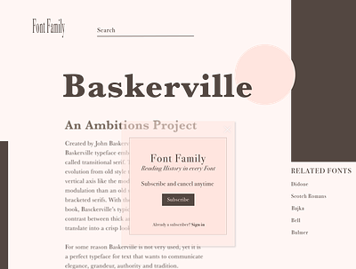 Pop-up overlay on Concept Web Page about Fonts composition illustrator overlay popup typography ui ux website design