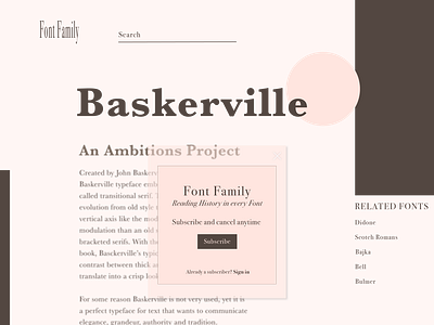 Pop-up overlay on Concept Web Page about Fonts