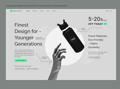 Modern Water Bottle Landing Page design graphic design store ui