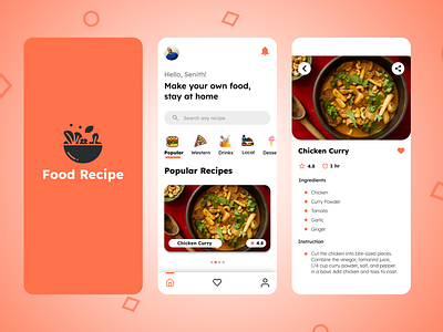 Food Recipe App app design cartoon clean design drawing figma flat design food app food recipe graphic design illustration logo ui ui design ui ux