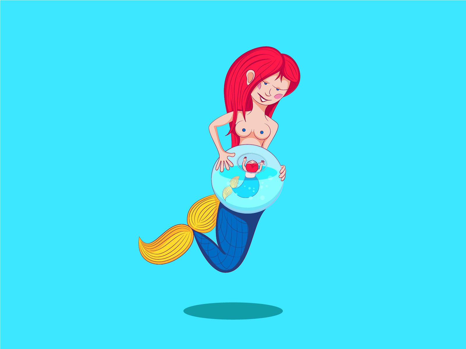 Pregnant mermaid with an aquarium with a baby inside at the site designed b...