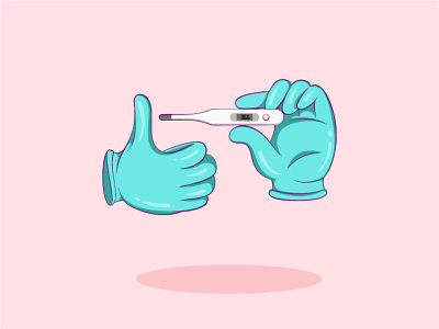 Doctor's hands in medical gloves show a thermometer. cartoon character design doctor good job illustration medical logo thermometer
