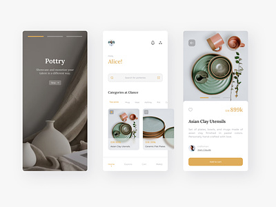 Pottry App - Gallery & eCommerce For Pottery app art branding clay clean cleanui design ecommerce gallery mobile mobileapp pottery ui ux