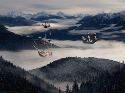 Sky ships - Photo Manipulation 3d 3dart branding clouds digital art digital arts fantasy fantasyart landscape manipulate manipulation mountains photo photo manipulation photography photoshop photoshop art photoshop manipulation ships sky