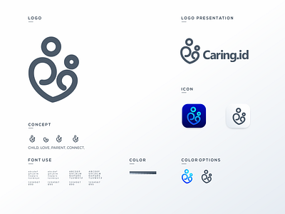 caring.id app app icon brand branding care family flat icon illustration logo love monogram simple logo