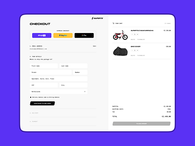 Checkout design — Super73 bikes e-Commerce 2022 bikes concept design grid interface light product design trends typography ui
