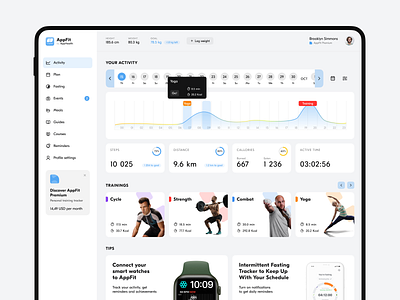 Fitness App Desktop — Activity Page app branding concept design desktop fitness grid illustration light logo sport trends typography ui