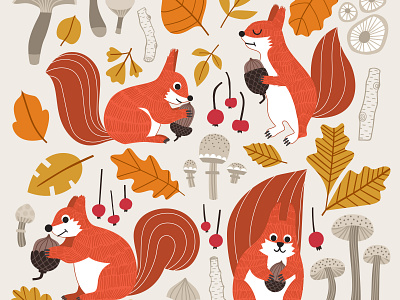 Fall squirrels 🍁🐿🍄 design icon illustration squirrel