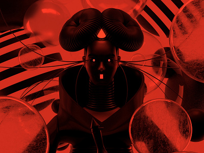 Björk 3d c4d character dark illustration octane red render