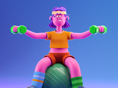 PERSONA 3d c4d character gym illustration octane render woman yoga