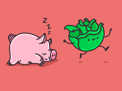 PUERQUITO Y LECHUGA cerdito green jump lettuce pig sleep vector