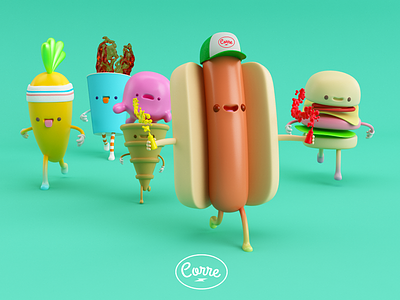 CORRE!!! burger c4d carrot characters corre hot dog ice cream run soda