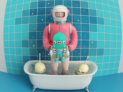 ASTRONAUTA 3d character fire!!! fish man monsters space water