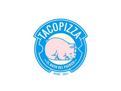 TACOPIZZA brand cerdo character logo pig pizza taco vector