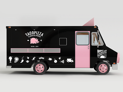 FOOD TRUCK 3d. cerdo food pig pizza render taco truck