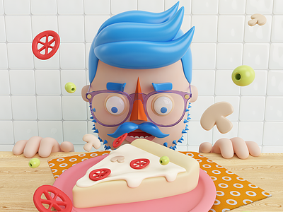 PIZZA! 3d character food kitchen man persona pizza render